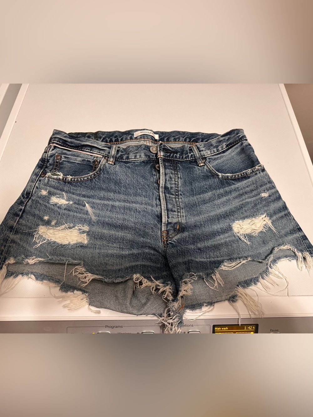Moussy Distressed Dark Blue Denim Cutoff Shorts